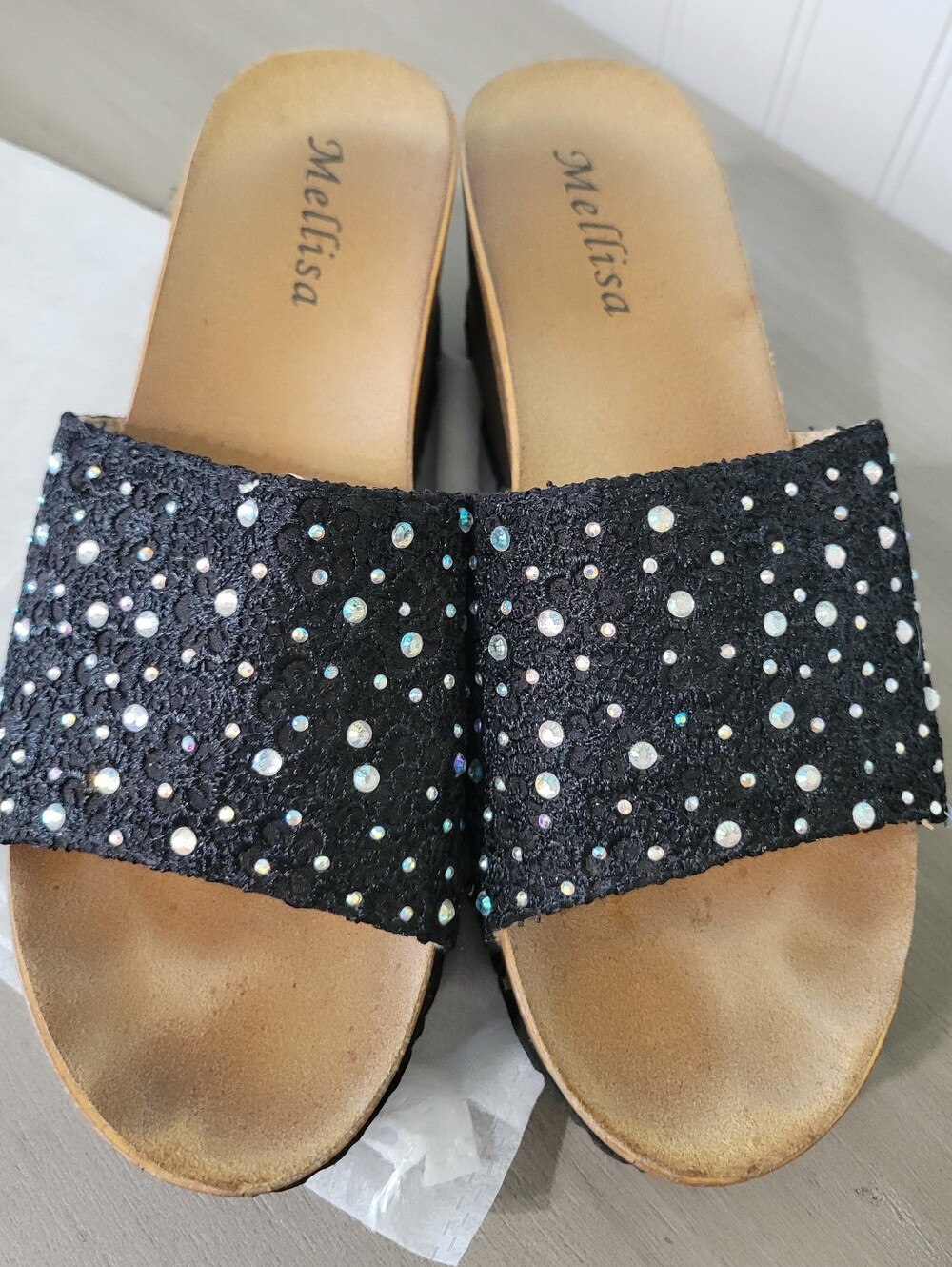Italian Brand Melissa Black Rhinestone Slide Sandals